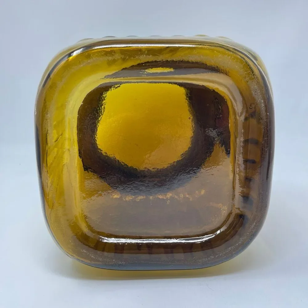 Vintage Artland Amber Glass Ribbed Apothecary Canister Pewter Lid 9.5”